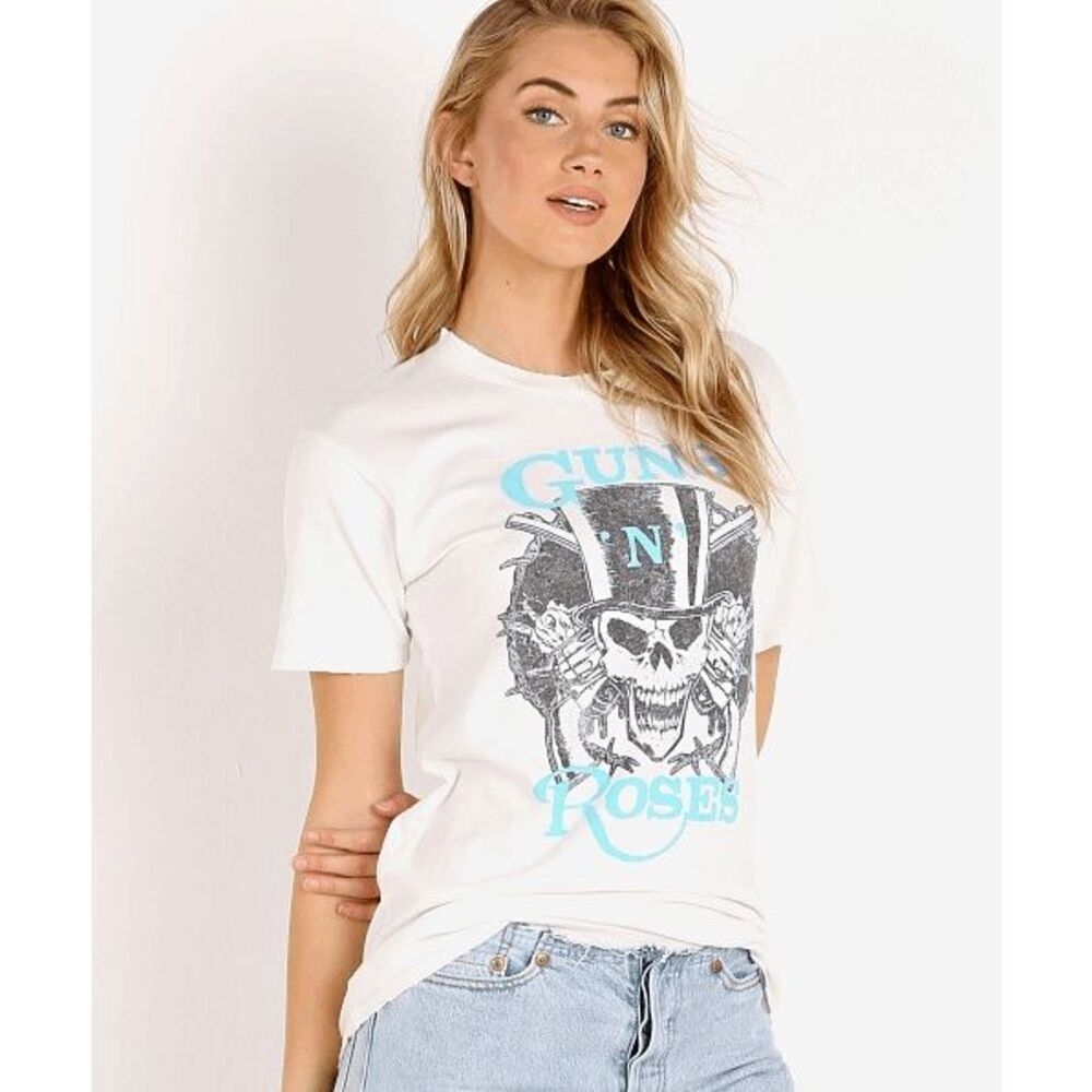 Daydreamer Guns N Roses White Graphic Short Sleeve T-Shirt Women's Size Medium